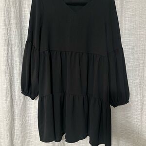 Black Tiered Long Sleeve Mini Dress